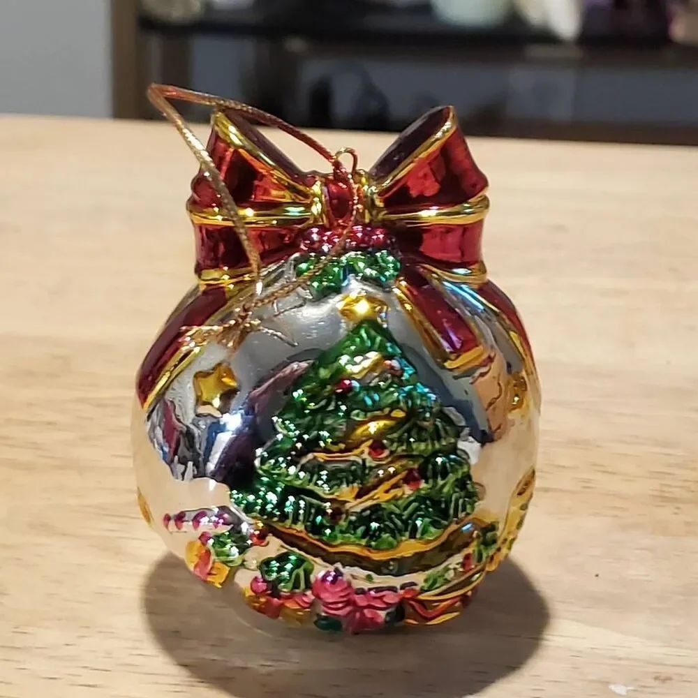 Vintage Hand Blown Heavy Glass Hand Painted Christmas Ornament